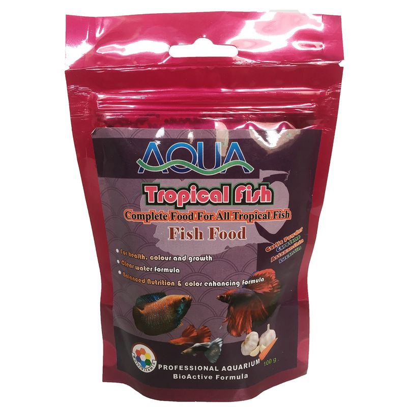 غذا ماهی آکوا مدل tropical fish food وزن 100گرم
