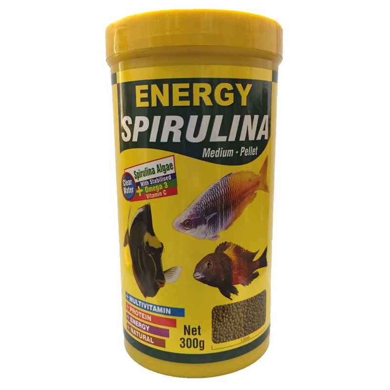 غذا ماهی انرژی مدل spirulina medium pellet وزن 300 گرم