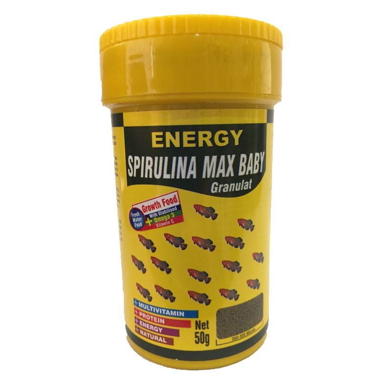 غذا ماهی انرژی مدلspirulina max baby granulat وزن 50 گرم