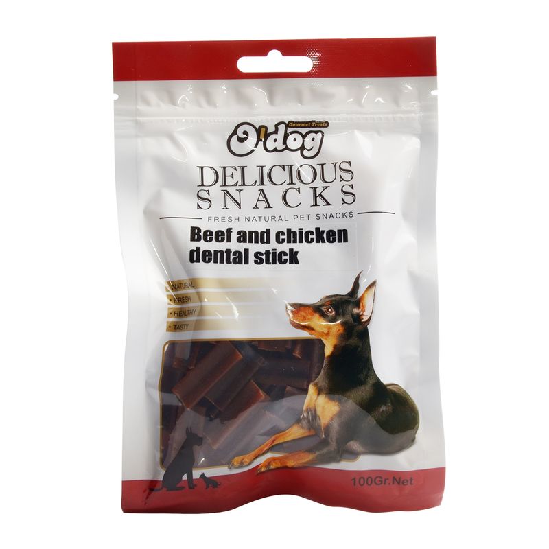 غذای تشویقی سگ اُداگ مدل beef and chicken dental stick وزن ۱۰۰ گرم