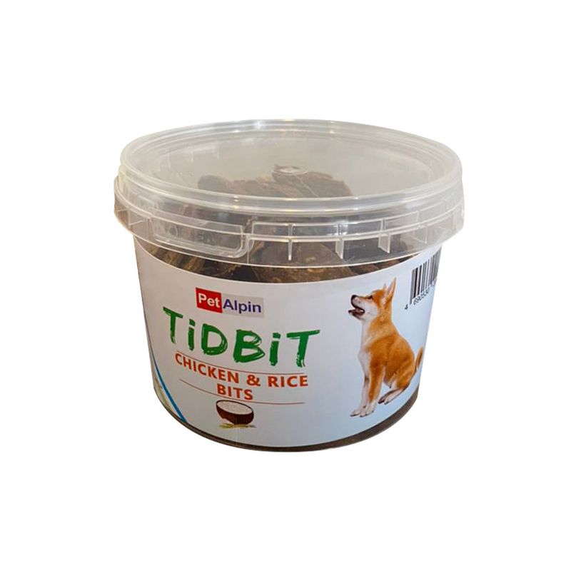 غذای تشویقی سگ تیدبیت مدل chicken& rice bits وزن 180 گرم