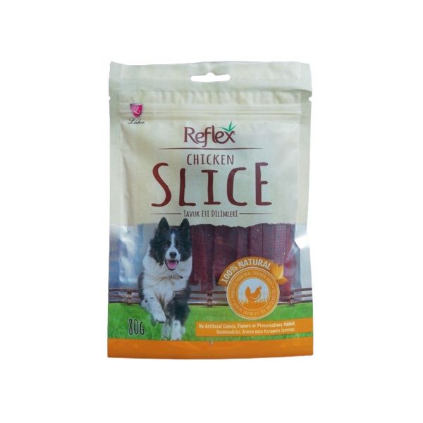 غذای تشویقی سگ رفلکس مدل  chicken slise وزن 80 گرم