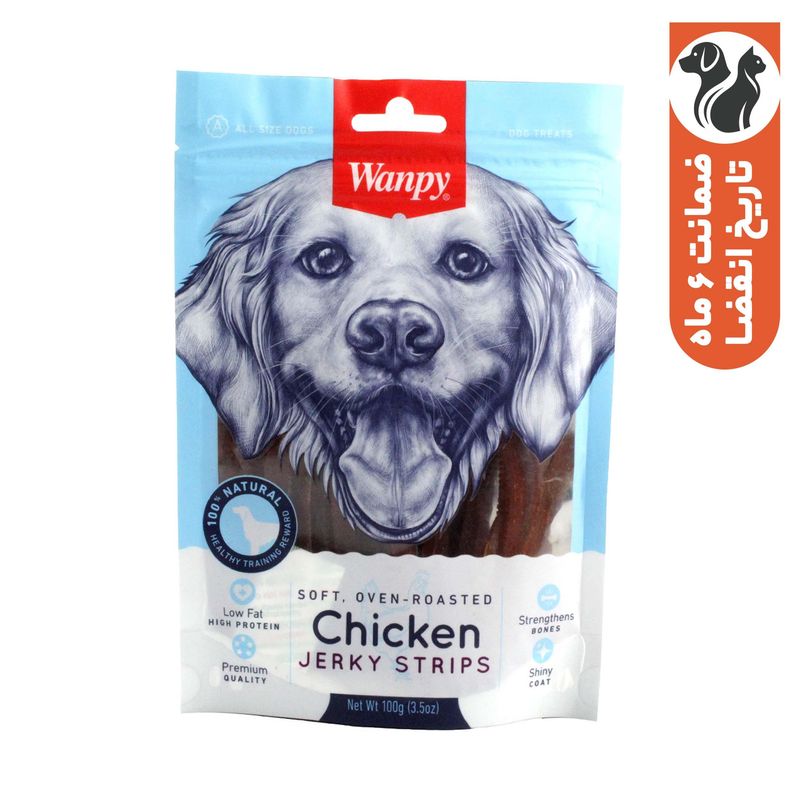غذای تشویقی سگ ونپی مدل jerky strips chicken وزن 100 گرم