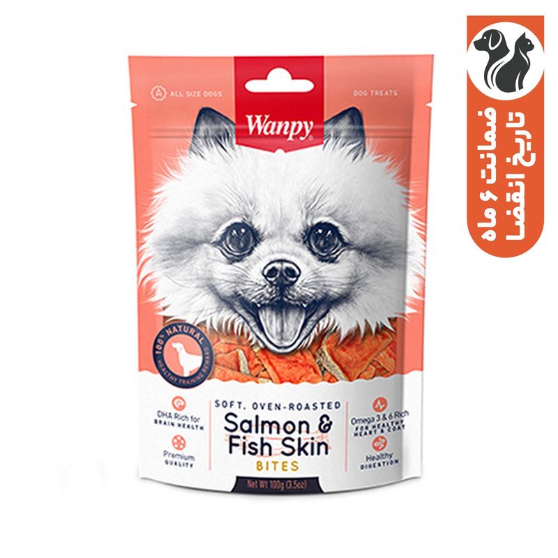 غذای تشویقی سگ ونپی مدل salmon fish skin bites وزن 100 گرم
