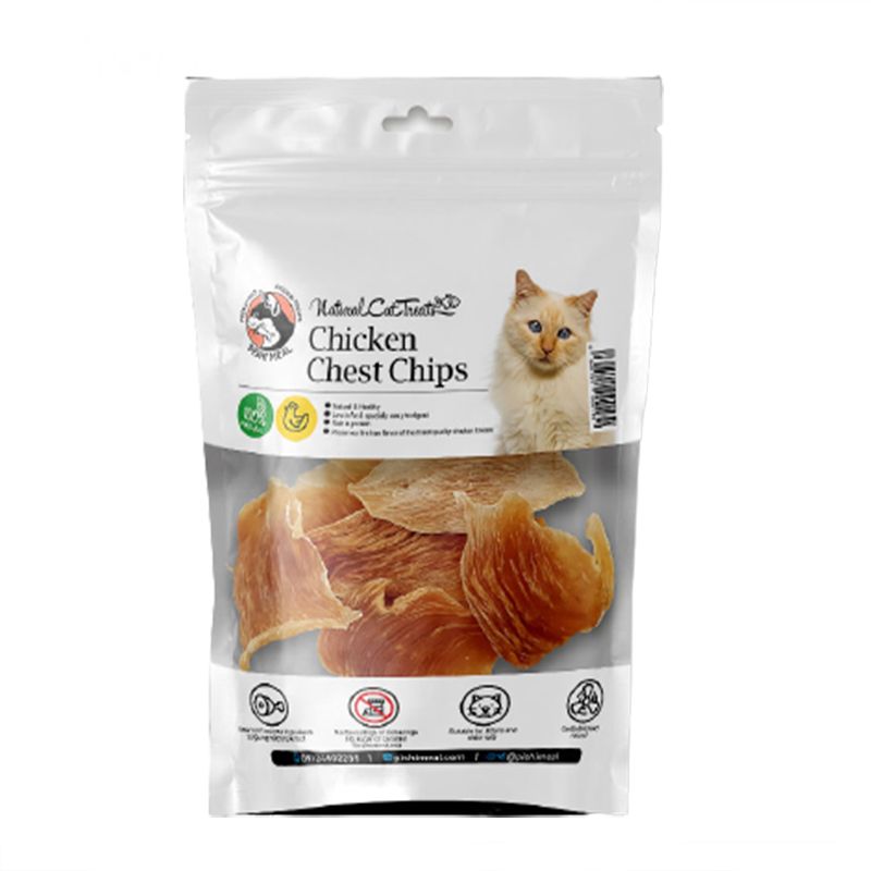 غذای تشویقی گربه هاپومیل مدل chicken chest chips وزن 50 گرم