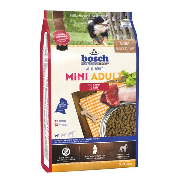 غذای خشک سگ بوش مدل adult mini high lamb & rice وزن 3 کیلوگرم