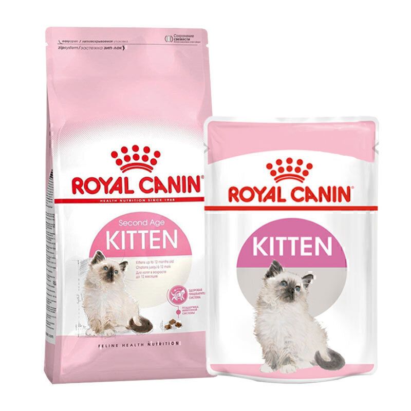 غذای خشک و پوچ بچه گربه رویال کنین مدل kitten pack با طعم مرغ وزن 3500 گرم
