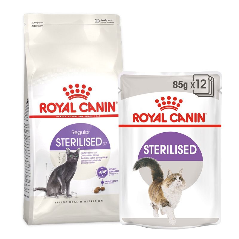 غذای خشک و پوچ گربه بالغ رویال کنین مدل sterilised pack با طعم مرغ وزن 3500 گرم بسته 13 عددی