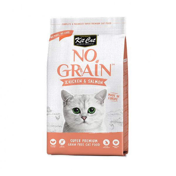 غذای خشک گربه بالغ کیت کت مدل no grain chicken & salmon طعم مرغ و ماهی سالمون وزن 10 کیلوگرم