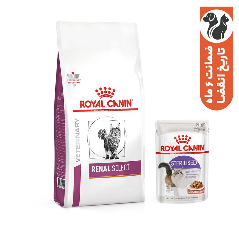 غذای خشک گربه رویال کنین مدل renal select وزن 2 کیلوگرم به همراه پوچ استریلازد