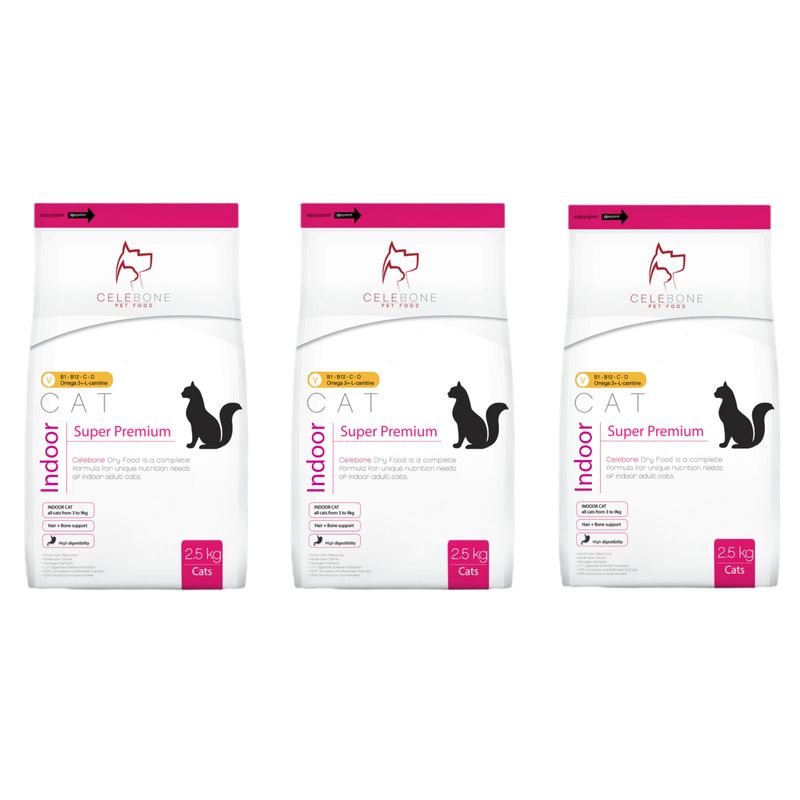 غذای خشک گربه سلبن مدل indoor cat وزن 2.5 کیلوگرم بسته 3 عددی