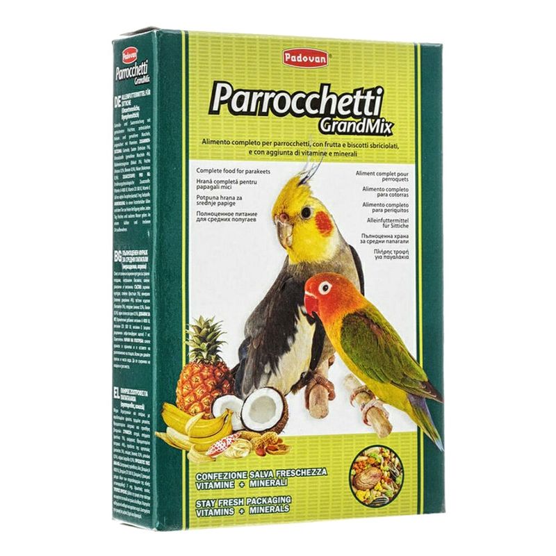 غذای طوطی سانان کوچک پادوان مدل parroccetti grandmix وزن ۸۵۰ گرم