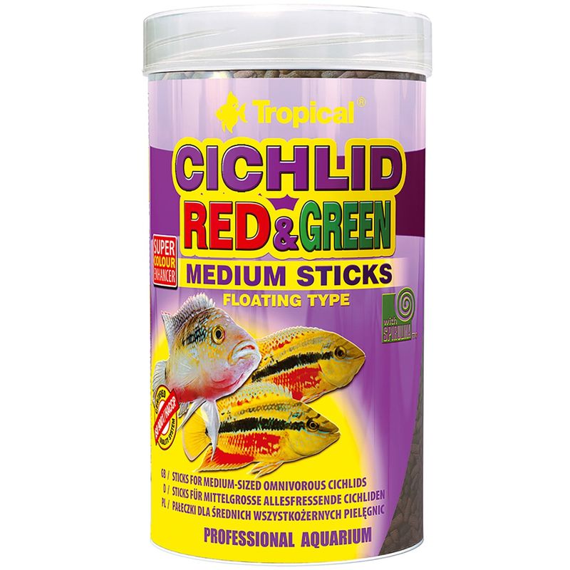 غذای ماهی تروپیکال مدل cichlid red green medium sticks وزن 90 گرم