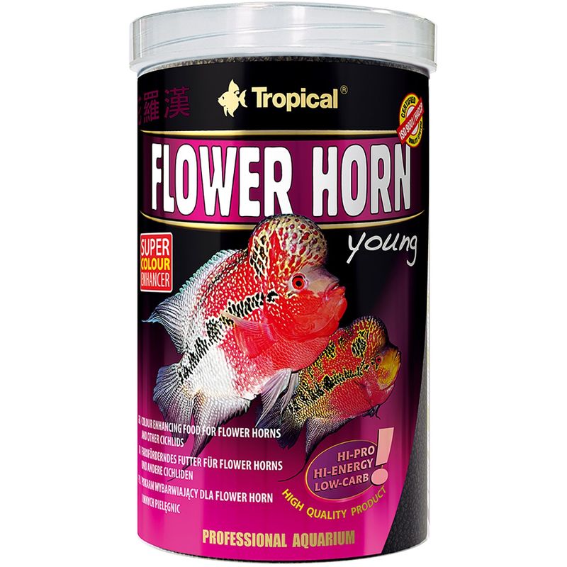 غذای ماهی تروپیکال مدل flower horn young pellet وزن 380 گرم
