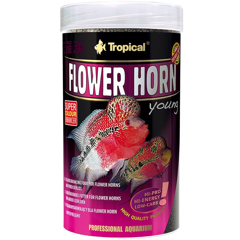 غذای ماهی تروپیکال مدل flower horn young pellet وزن 95 گرم