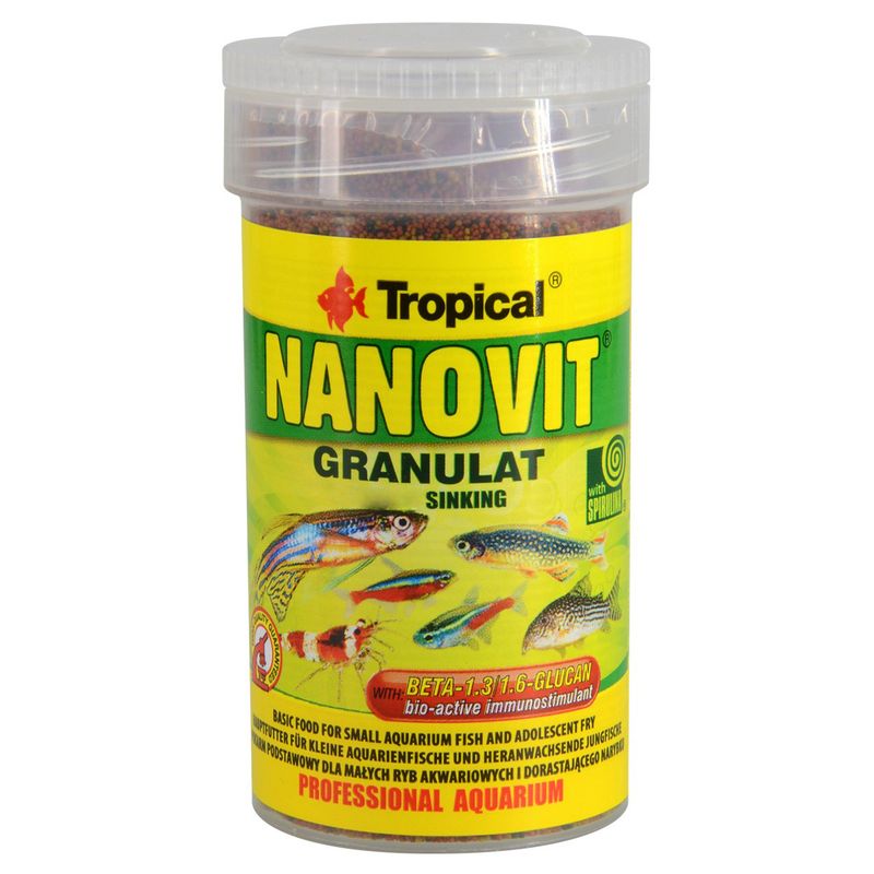 غذای ماهی تروپیکال مدل nanovit granulat اسپیرولینا وزن 65 گرم