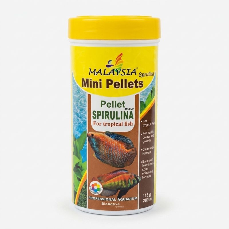 غذای ماهی مالزی مدل mini pellet spirulina وزن 115 گرم