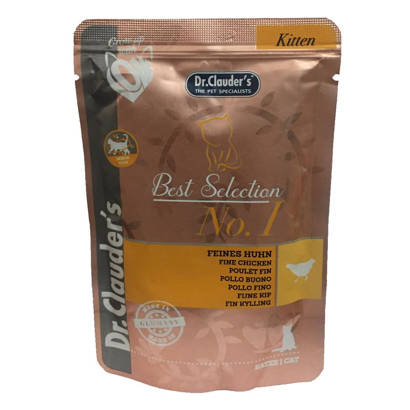غذای پوچ بچه گربه دکتر کلادرز مدل best selection kitten no.1 وزن 85 گرم