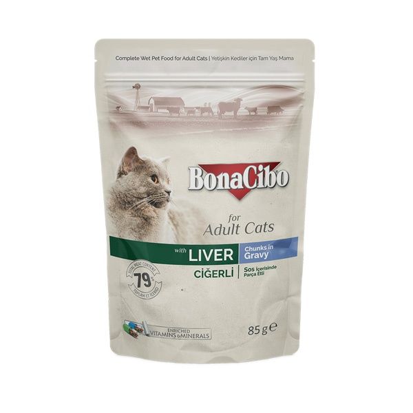 غذای پوچ گربه بوناسیبو مدل liver وزن ۸۵ گرم