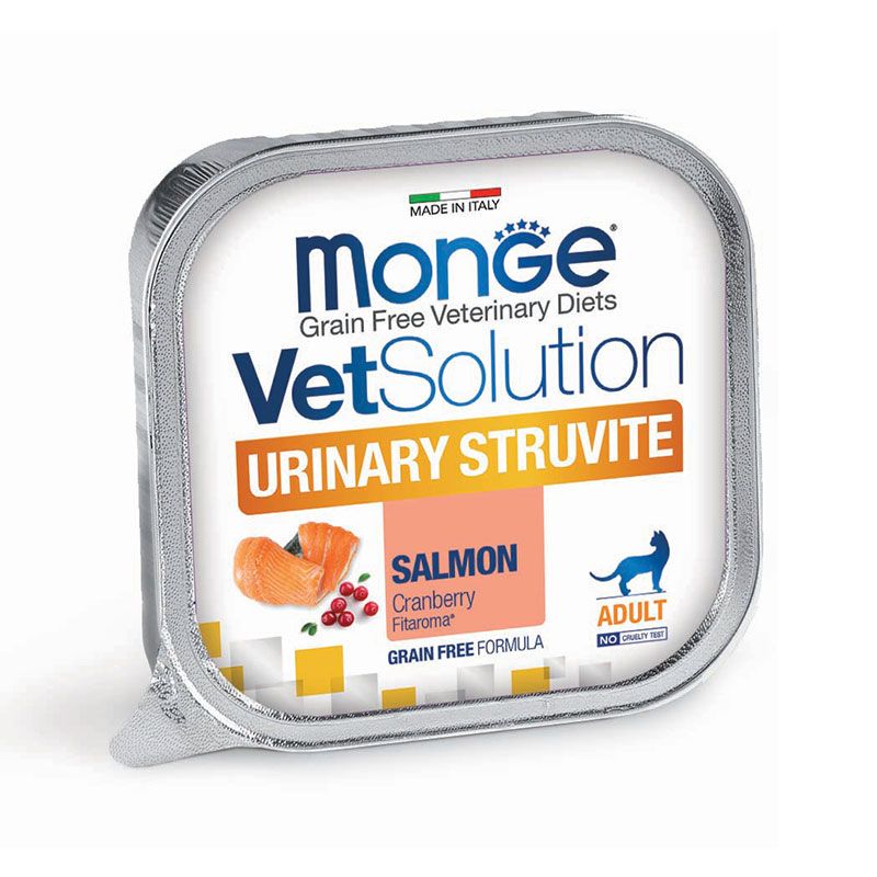 غذای کاسه‌ای گربه بالغ مونژه مدل monge vetsolution urinary struvite feline مناسب مجاری ادراری طعم ماهی سالمون وزن 100 گرم