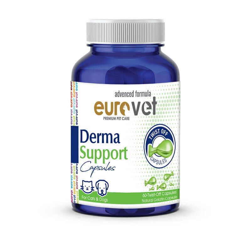 قرص تقویت و کاهش ریزش مو حیوانات یوروپت مدل eurovet derma support بسته ۶۰ عددی