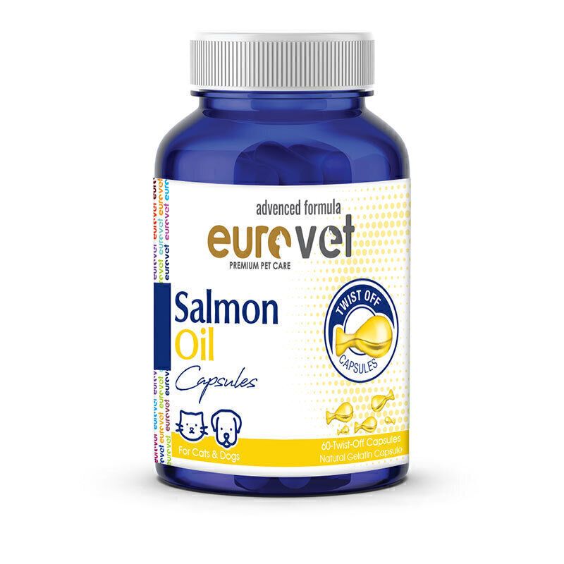 قرص روغن ماهی سالمون سگ و گربه یوروپت مدل eurovet salmon oil بسته 60 عددی