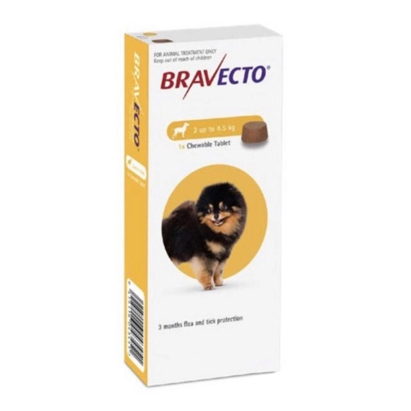 قرص ضدکک و کنه سگ‌های عروسکی براوکتو flea and tick chew toy dogs وزن 250 میلی گرم