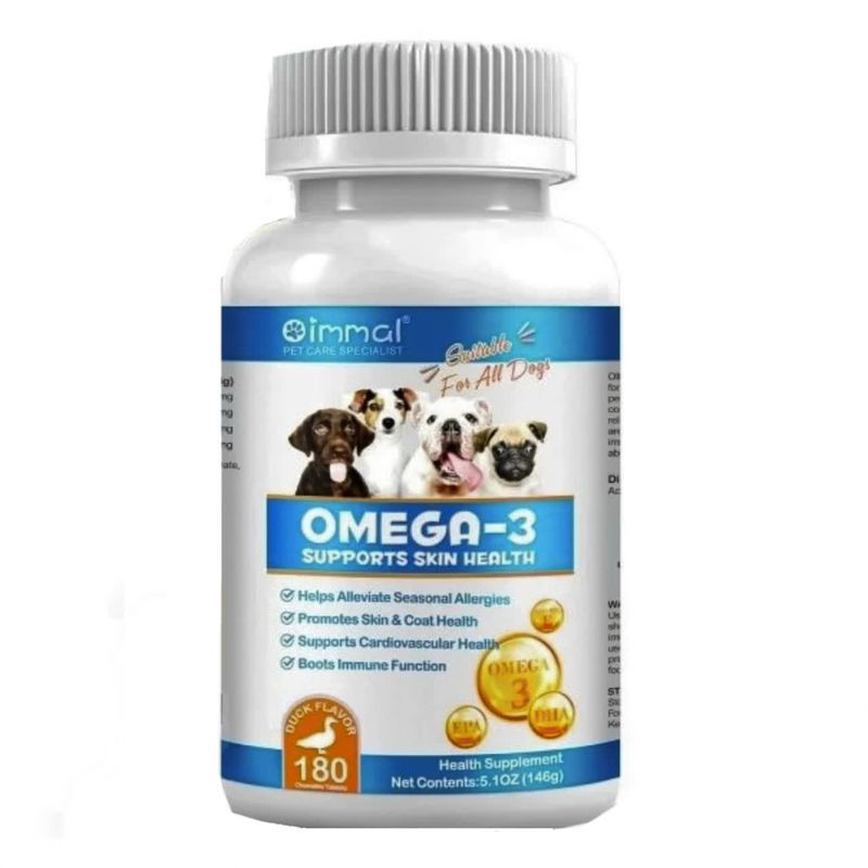 قرص مکمل امگا سگ اویمال مدل supports skin health طعم اردک بسته 180 عددی