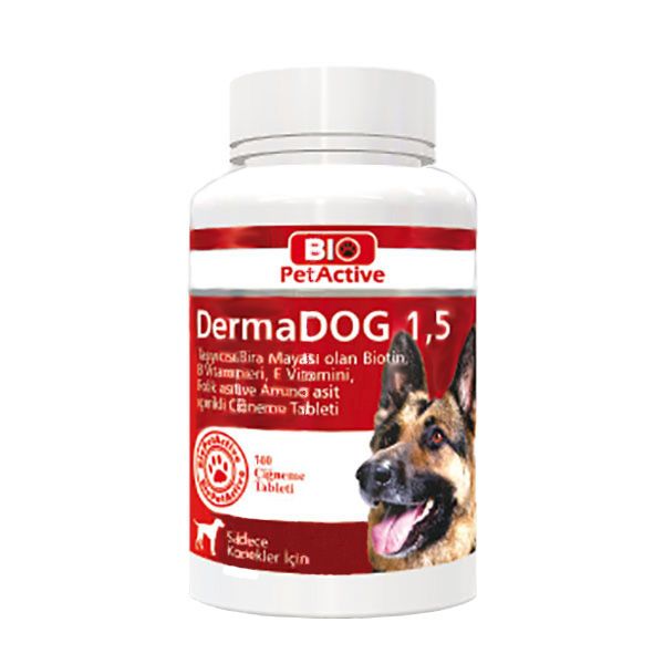 قرص مکمل سگ بایو پت اکتیو مدل dermadog 1.5 وزن 150 گرم