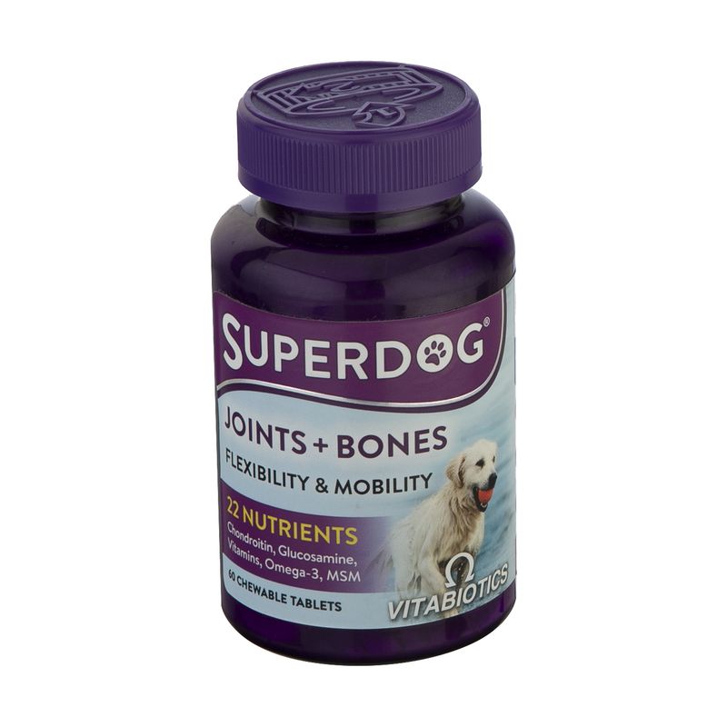 قرص مکمل سگ ویتابیوتیکس مدل superdog joints bones بسته 60 عددی