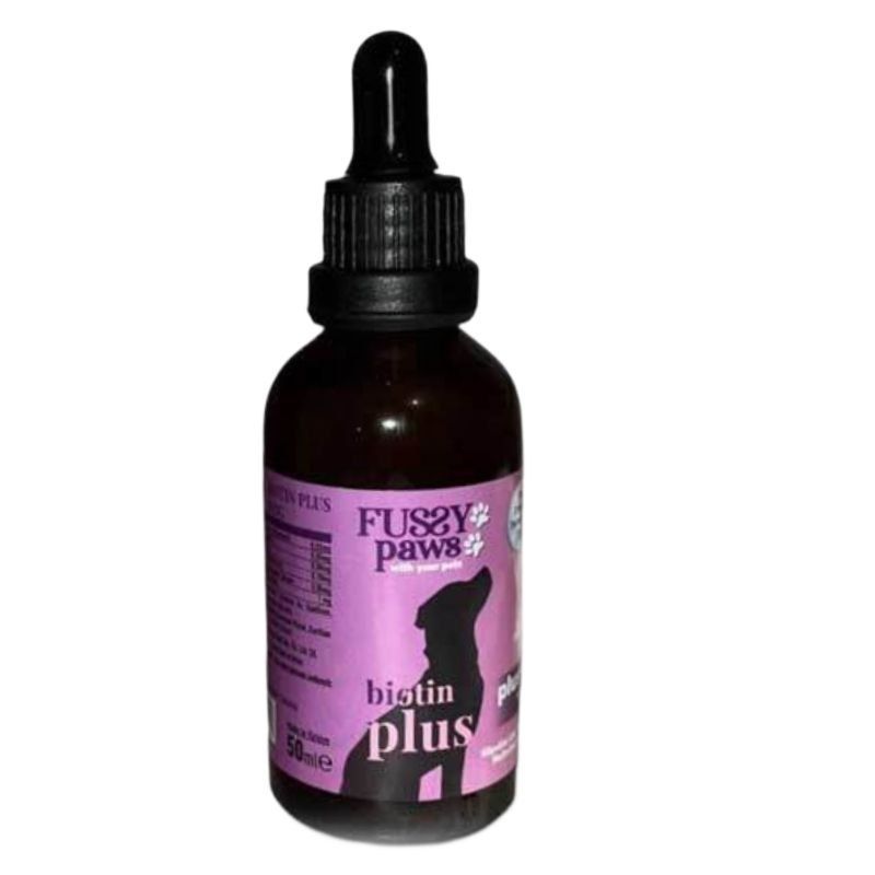 قطره بیوتین پلاس سگ فاسی پاوز مدل fussy paws biotin plus drop حجم 50 میلی‌لیتر