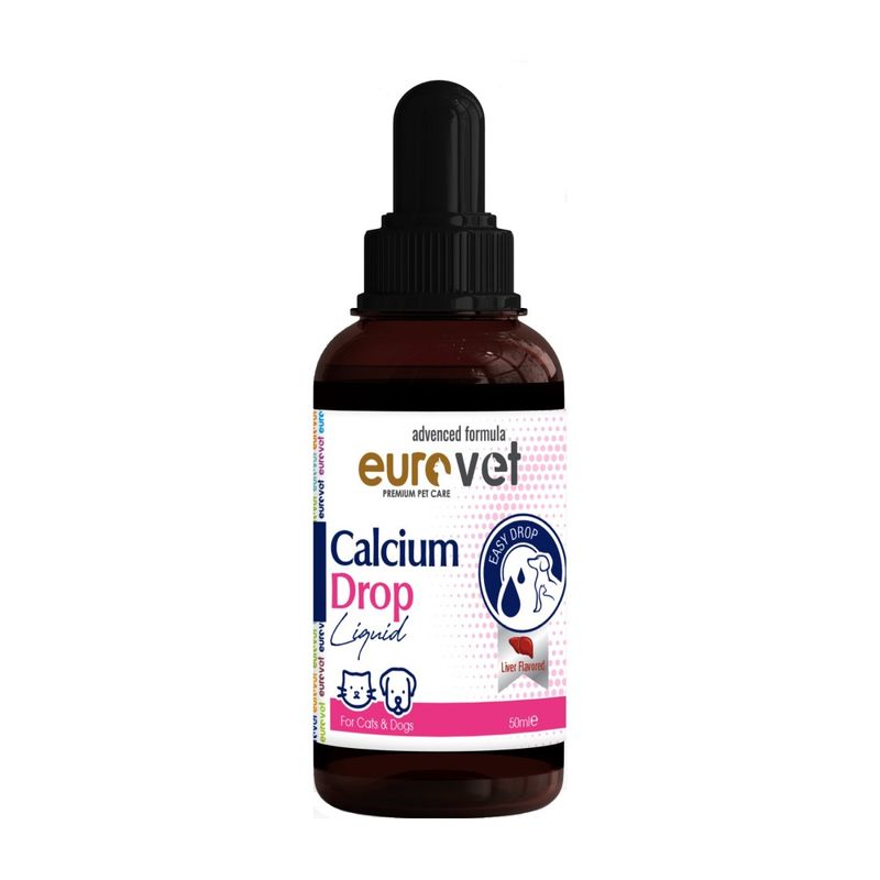 قطره کلسیم سگ و گربه یورو وت مدل calcium drops حجم ۵۰ میلی‌لیتر