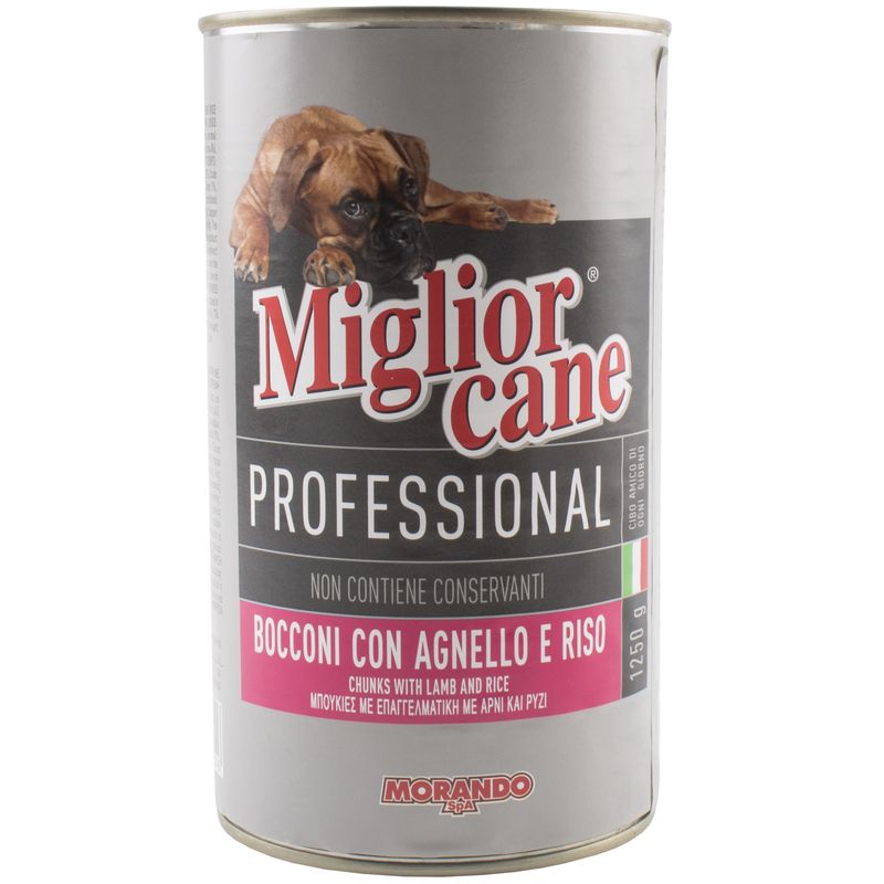 كنسرو سگ میگلیور کانی مدل bocconi agnello riso وزن 1250 گرم