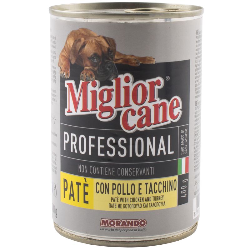 كنسرو سگ میگلیور کانی مدل con pollo e tacchino وزن 400 گرم