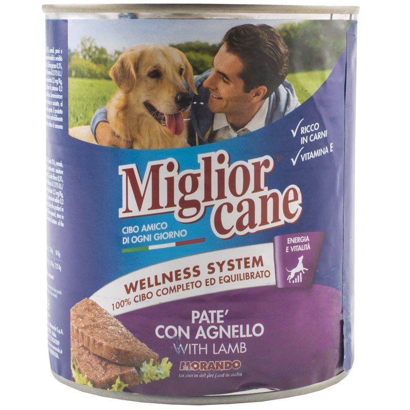 كنسرو سگ میگلیور کانی مدل pate con agnello وزن 800 گرم