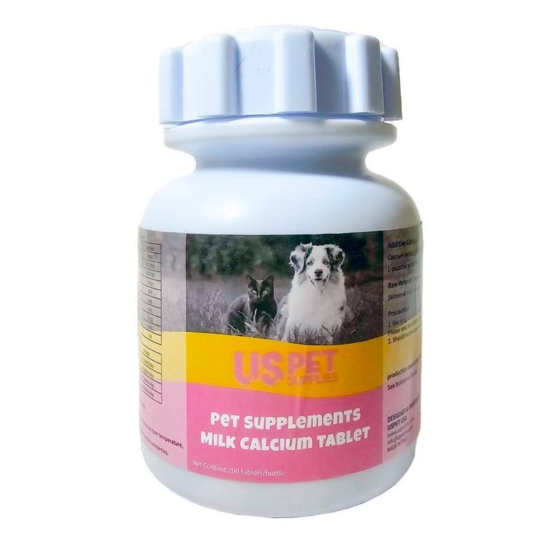 مکمل سگ و گربه یو اس پت مدل milk calcium tablets بسته 200 عددی