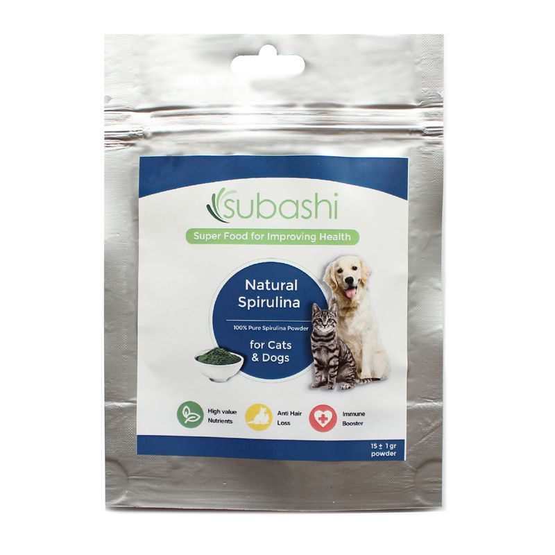 مکمل غذایی سگ و گربه سوباشی مدل natural spirulina وزن 15 گرم