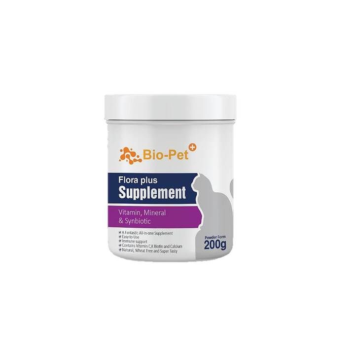 مکمل گربه بایو پت مدل flora plus supplement وزن 200 گرم