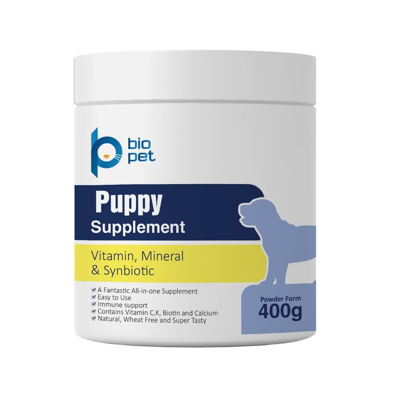 پودر مکمل توله سگ بایو پت مدل puppy وزن 400 گرم