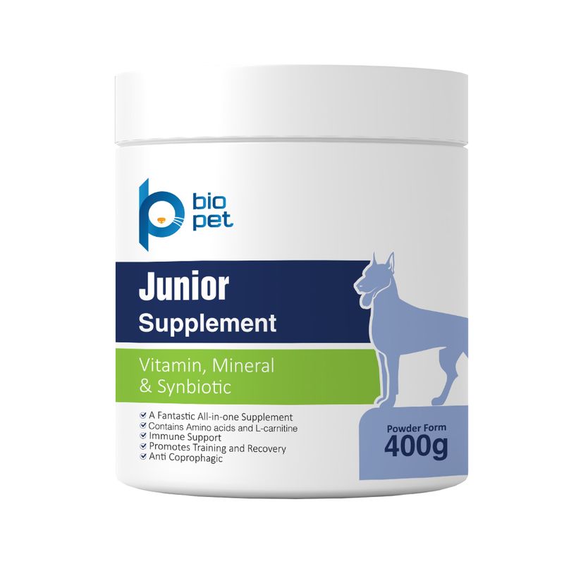 پودر مکمل سگ بالغ و جوان بایو پت مدل junior وزن 400 گرم