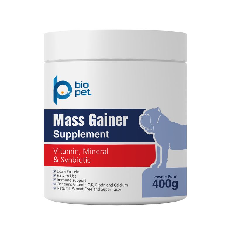 پودر مکمل سگ بایو پت مدل عضله‌ساز mass gainer وزن 400 گرم