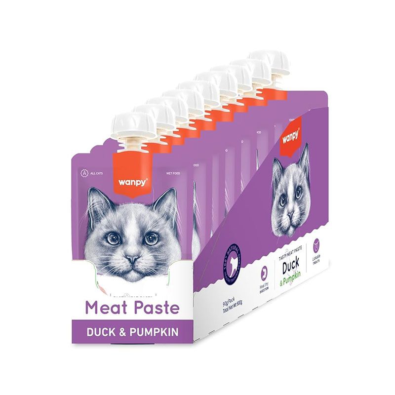 پودینگ گربه بالغ ونپی مدل premium creamy meat paste با طعم اردک مرغ و کدو حلوایی وزن 90 گرم بسته 10 عددی