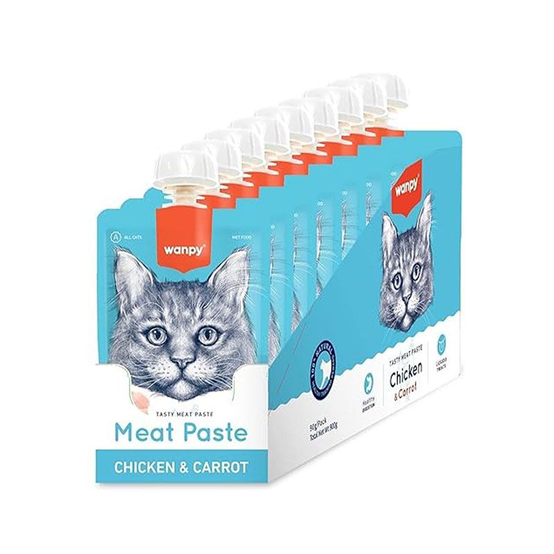 پودینگ گربه بالغ ونپی مدل tasty meat paste با طعم مرغ و هویج وزن 90 گرم بسته 10 عددی