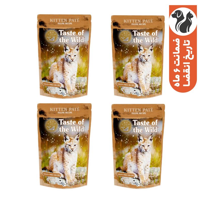 پوچ بچه گربه تیست آف د وایلد مدل feline recipe kitten pate طعم مرغ بسته 4 عددی