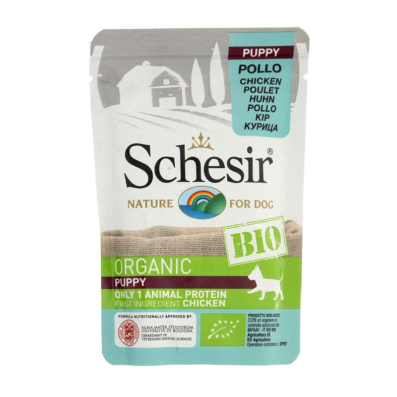 پوچ سگ شسیر مدل pouch bio puppy chicken 74505 با طعم فیله مرغ وزن 85 گرم