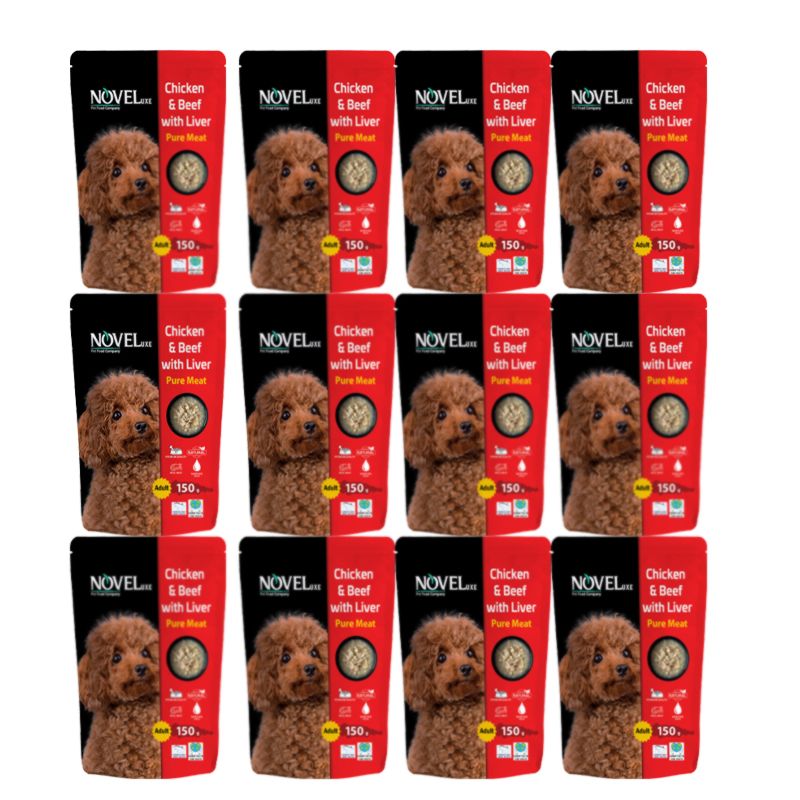 پوچ سگ نوول لوکس مدل chickenbeef وزن 150 گرم بسته 12 عددی
