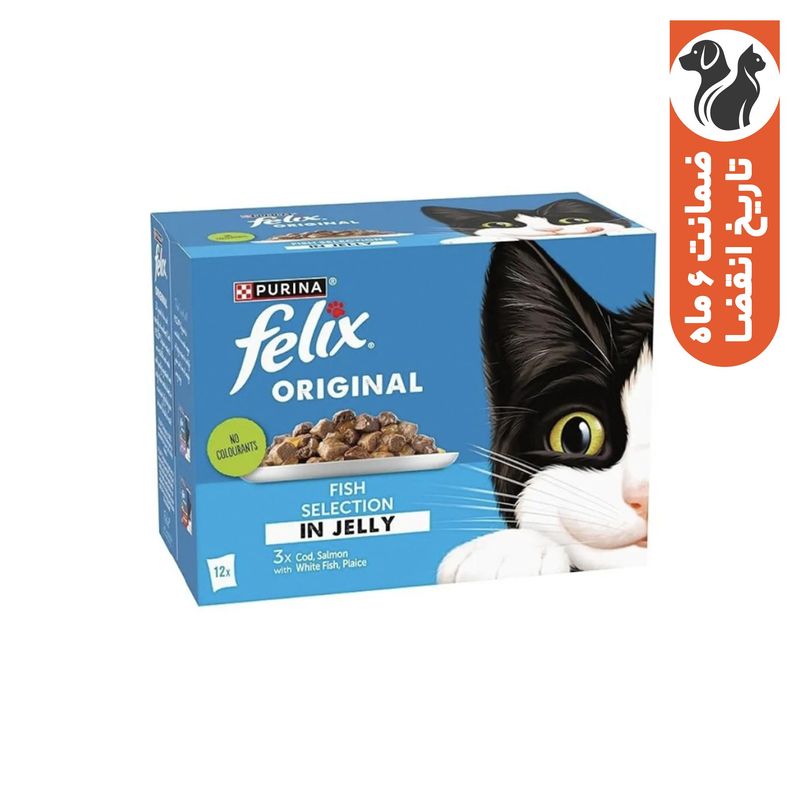 پوچ گربه بالغ فلیکس مدل fish selection in jelly طعم ماهی بسته 12 عددی
