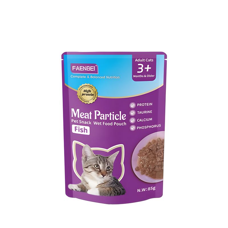 پوچ گربه بالغ فنبی مدل meat particle طعم ماهی وزن 85 گرم