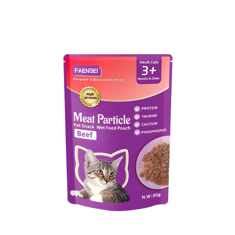 پوچ گربه بالغ فنبی مدل meat particle طعم گوشت گاو وزن 85 گرم