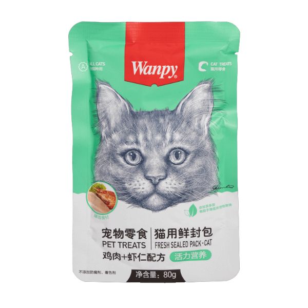 پوچ گربه بالغ ونپی مدل chicken & shrimp طعم مرغ و میگو وزن 80 گرم